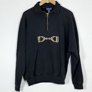 Vintage 90s Womens Quarter Zip Pullover Size S Black Horse Bit Made In Canada